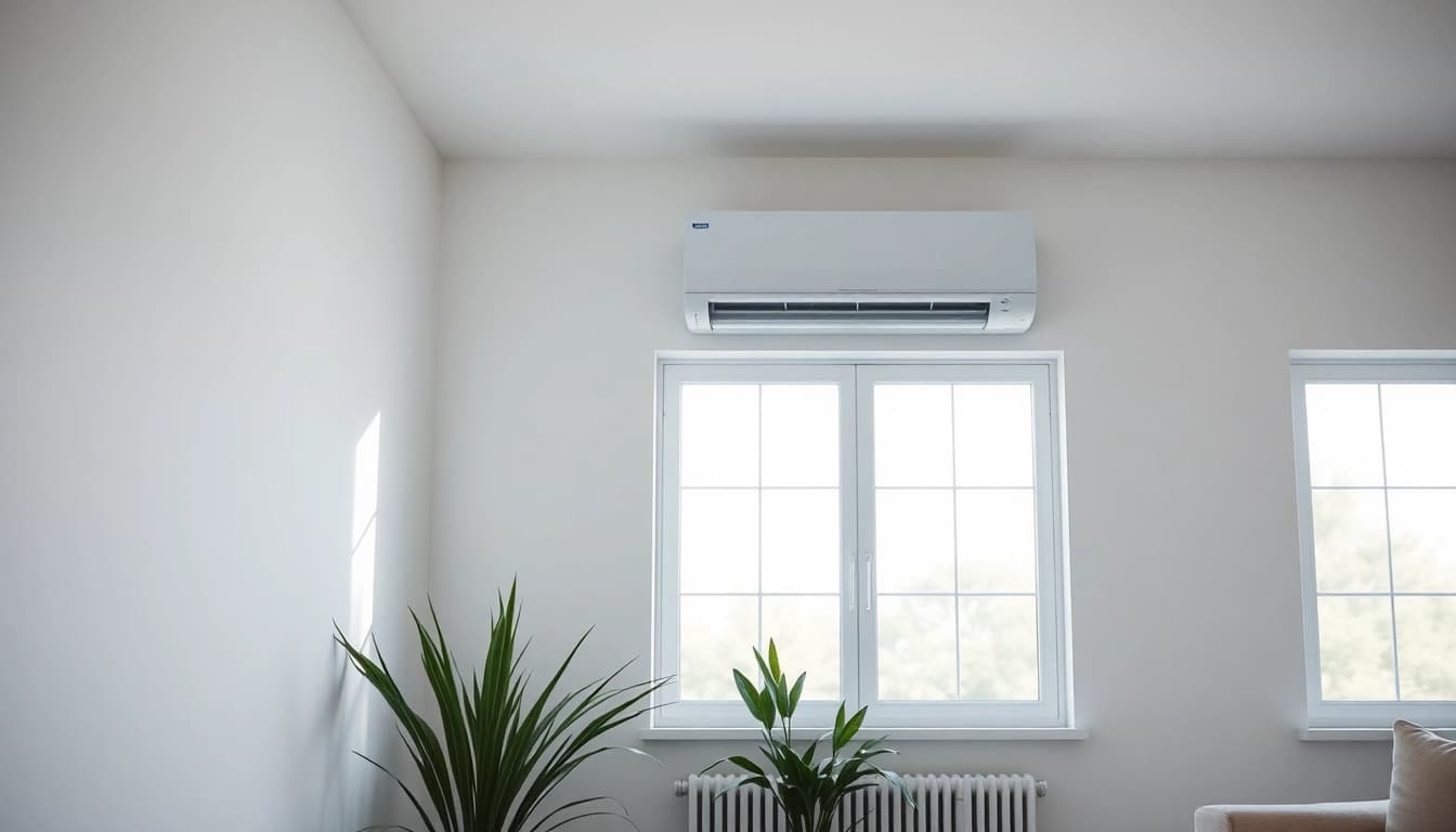 Klimaanlagen kaufen: Explore a stylish air conditioning unit enhancing a bright, modern living space with natural light.
