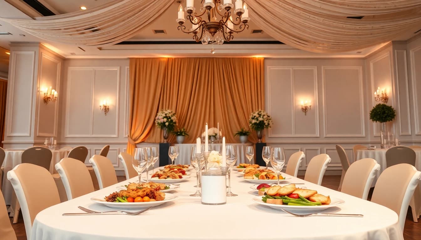 Eventcatering aus hochwertig präsentierten Speisen und elegantem Tisch-Setup für unvergessliche Feiern.