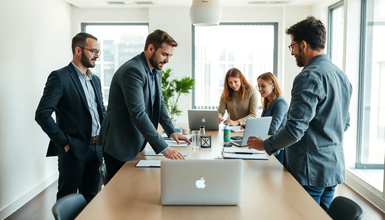 Visualisiere HR Change Management mit einem Team, das Strategien aktiv entwickelt.