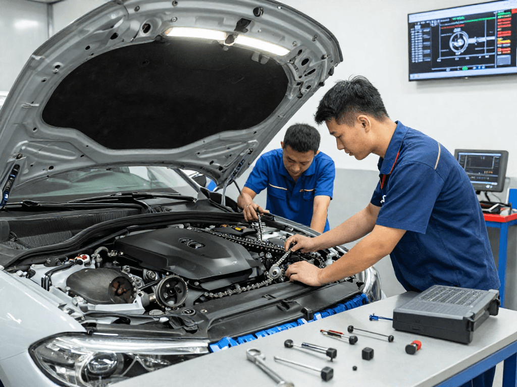Professionelle Werkstatt für BMW Steuerkette wechseln mit Mechanikern und Diagnosegeräten