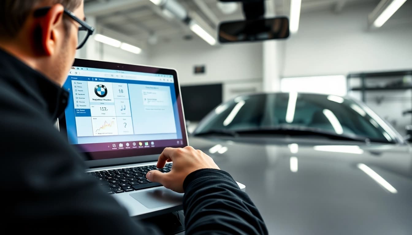 BMW Codierer bei der kontinuierlichen Fahrzeuganpassung und -diagnose in einer modernen Werkstatt