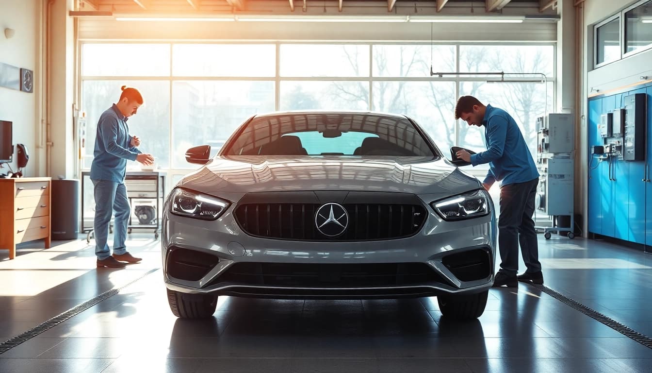 Professionelles Leasing Schäden beheben München in einer modernen Werkstatt mit Experten und strahlendem Licht.