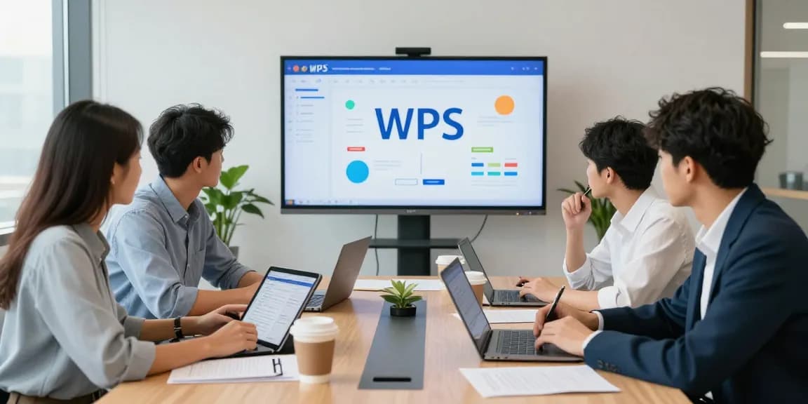 团队在现代办公室使用WPS进行协作，展示高效办公的场景。