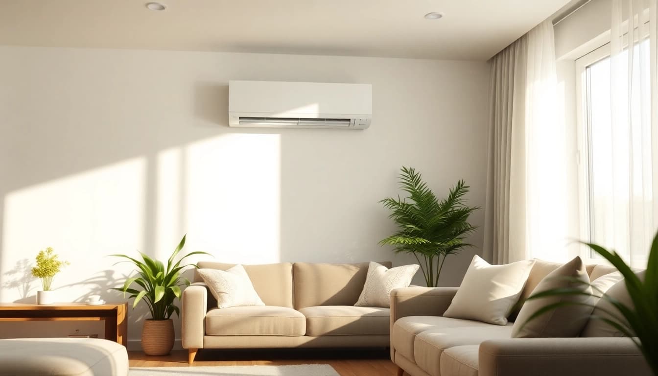 Klimaanlagen kaufen: Stylishly designed split air conditioning unit enhancing modern living room comfort.