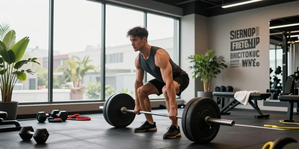 Muskeltraining im Fitnessstudio, das die Steroidshop-Erfahrung mit Gewichten und motivierender Atmosphäre zeigt.