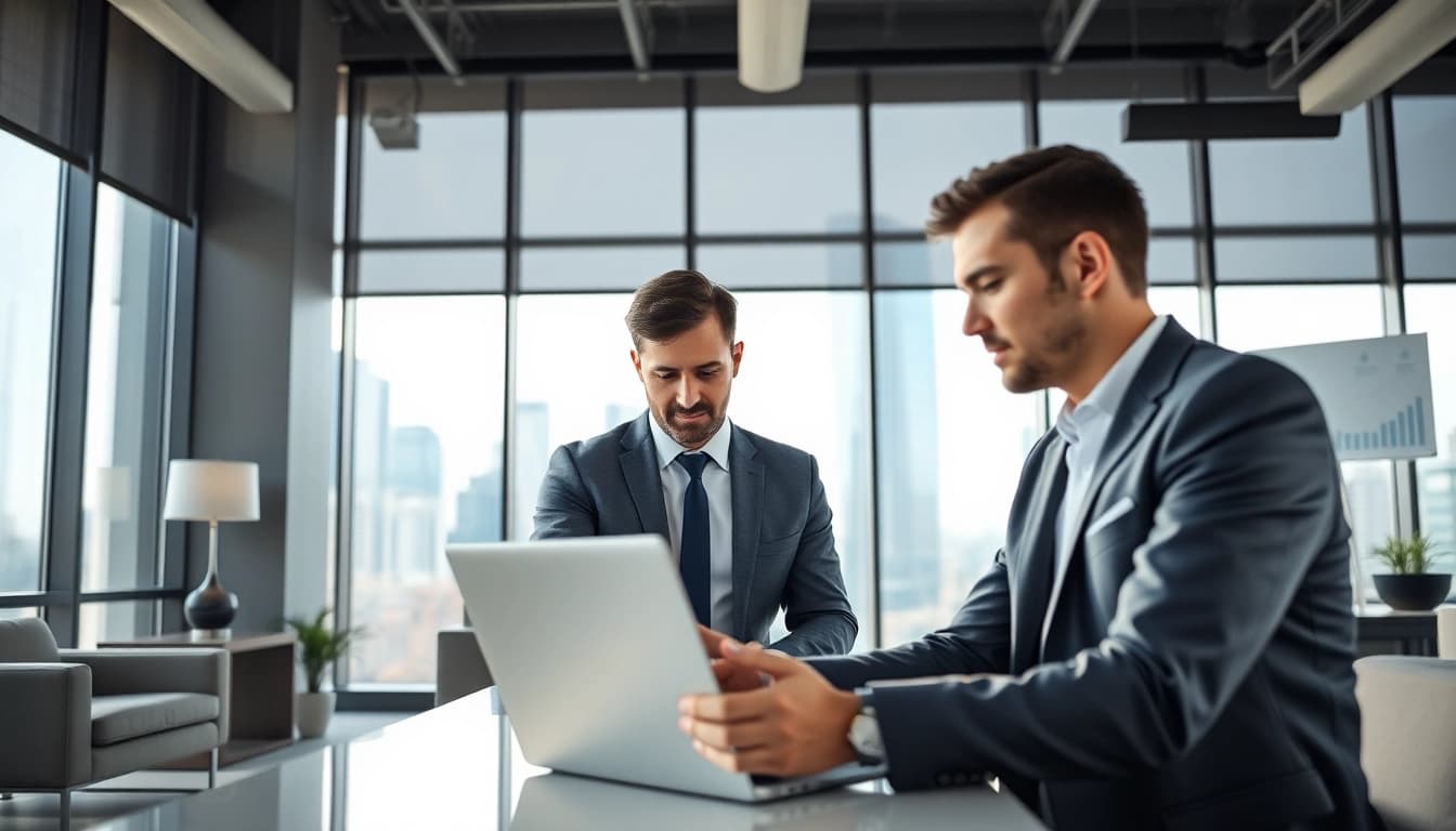 Headhunter Schweiz berät Klienten in modernem Büro mit Stadtansicht