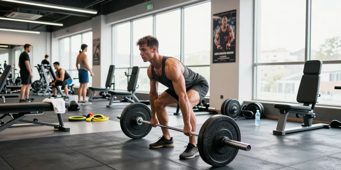Engagierter Bodybuilder hebt Gewichte in einem modernen Fitnessstudio im Anabolika Shop Deutschland.