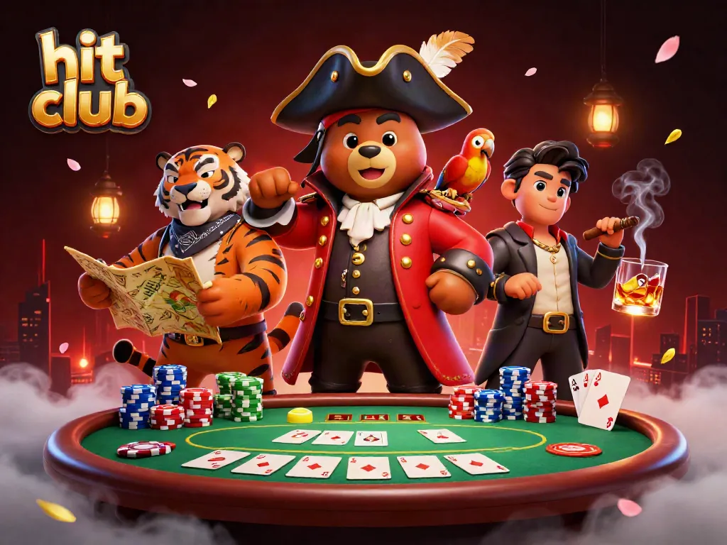Experience excitement at hit club with dynamic poker action and colorful game elements.