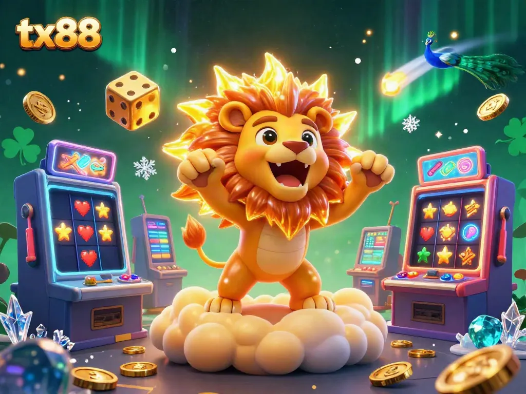 Experience the thrill of gaming with tx88's vibrant 3D casino scene featuring exciting elements across the cosmos.