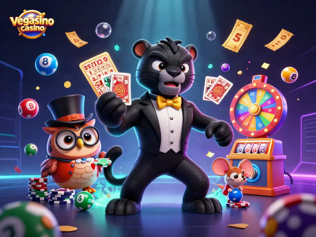 Experience excitement at vegasino casino with vibrant characters and lively game elements.