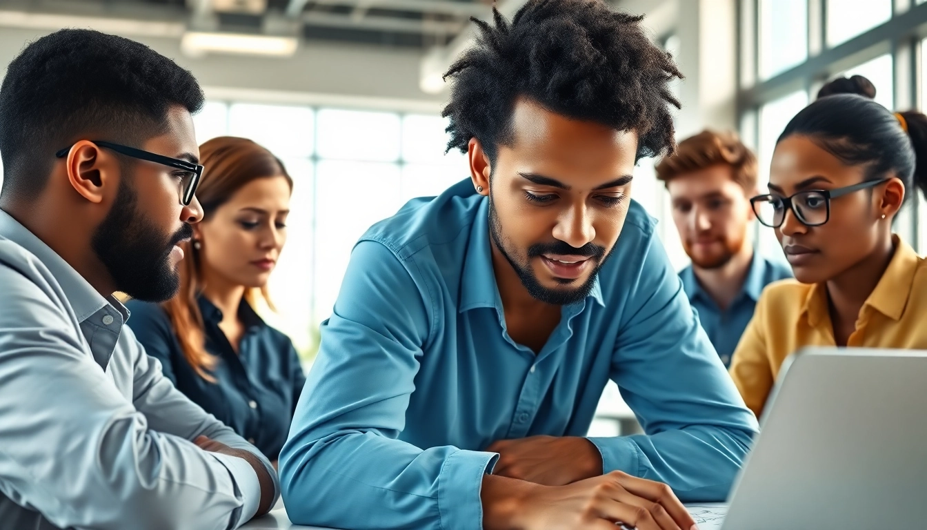 Headhunter Ingenieure begeleitet eine diverse Gruppe von Ingenieuren in einem modernen Büro.