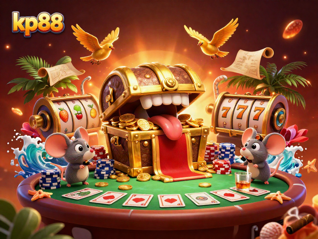 Spin thrilling wins at kp88's vibrant casino with captivating slot reels and stunning gold treasure!