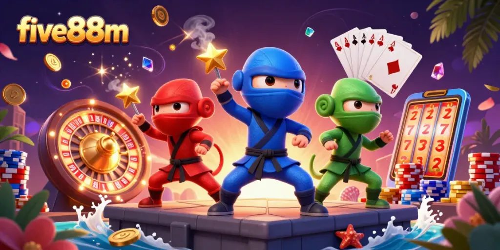 Experience thrilling action at five88m with chameleon ninjas, roulette wheels, and golden coins