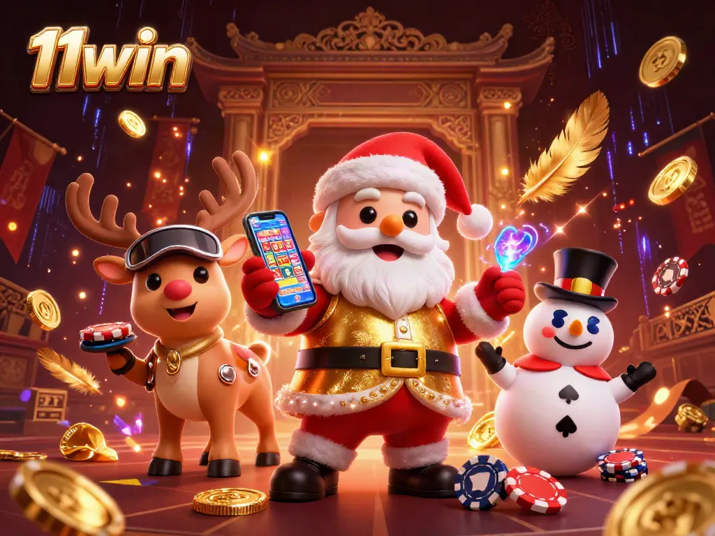 Experience thrilling slots action at 11win with Santa, his reindeer, and a poker chip snowman!