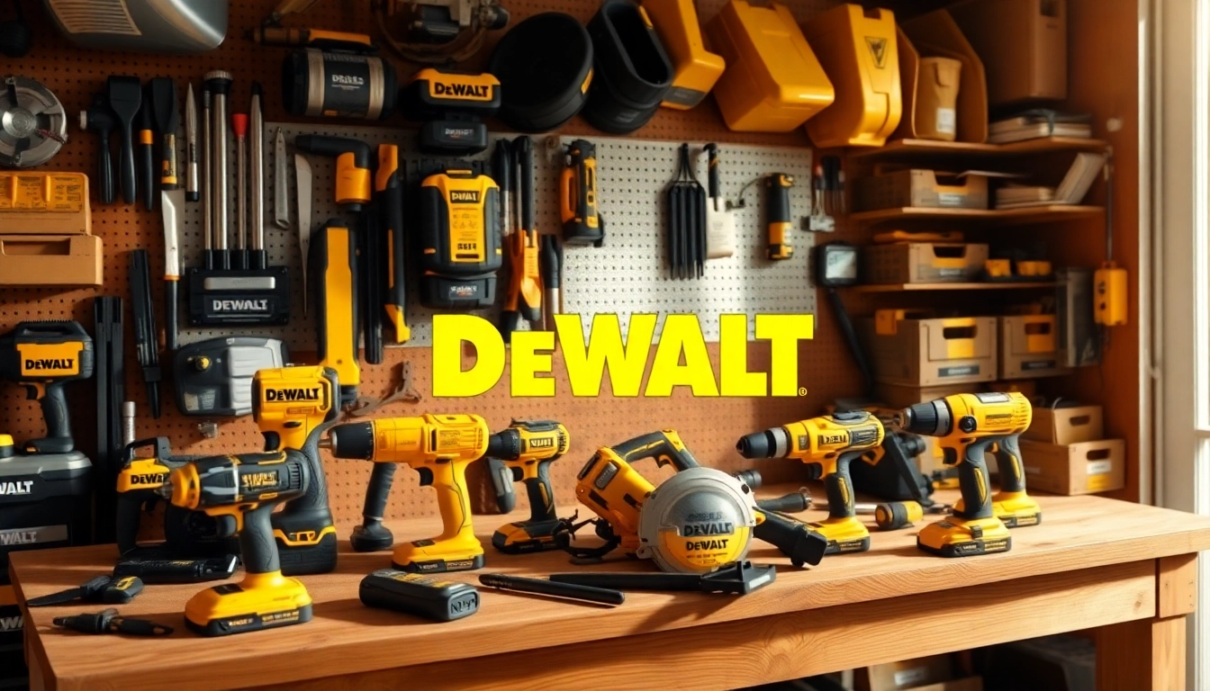 Die DeWalt Angebote zeigen professionelle Werkzeuge in einem einladenden Werkstatt-Setup.