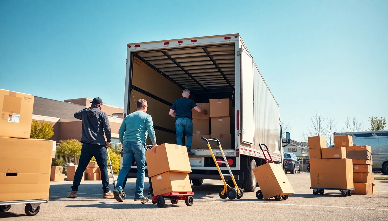 Umzugsunternehmen Potsdam loading moving boxes onto a truck with professional movers at work.