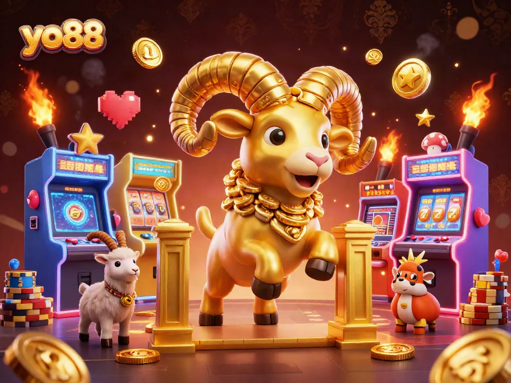 Experience thrilling winnings with yo88, featuring a golden ram and vibrant slot game elements.
