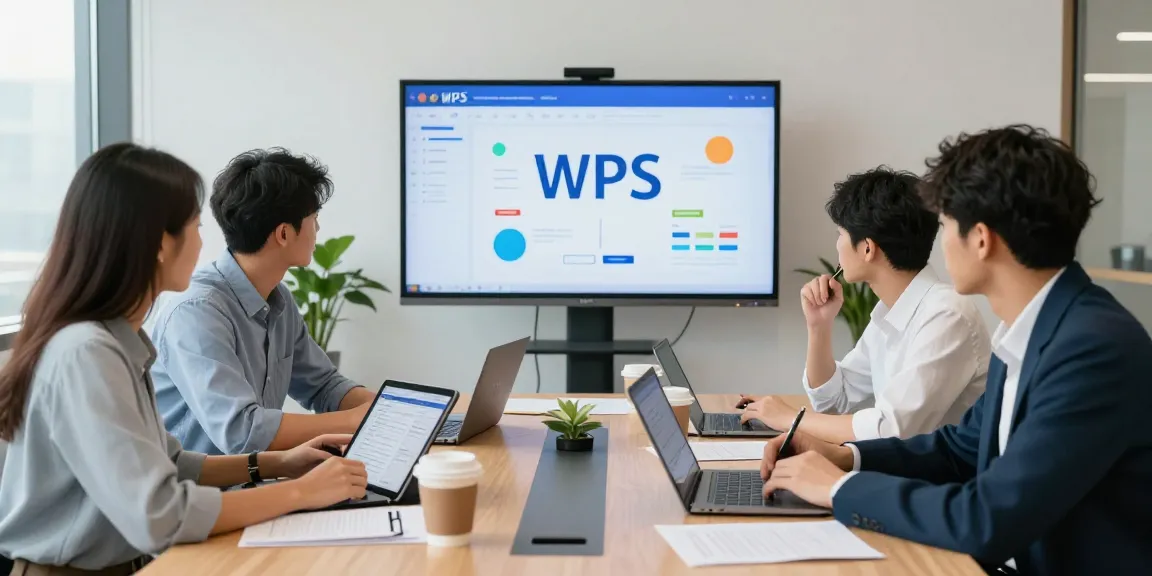 团队在现代办公室使用WPS进行协作，展示高效办公的场景。