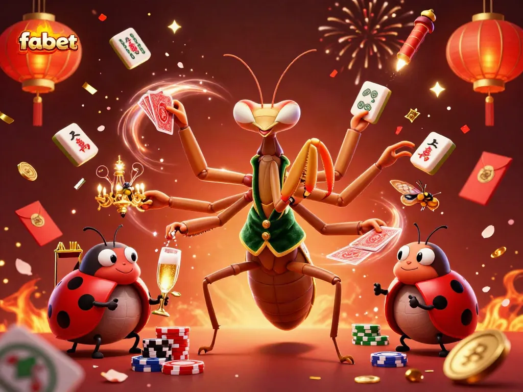 Engage with fabet as the praying mantis card sharp and ladybug pit boss create a vibrant casino atmosphere.