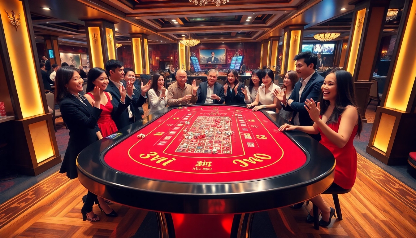 Engaging scene of players enjoying Tài Xỉu MD5 at a vibrant casino table.