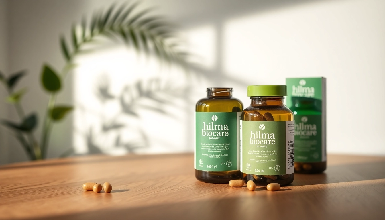 Hilma biocare Produktpräsentation mit eleganter Verpackung auf einem minimalistischen Tisch.