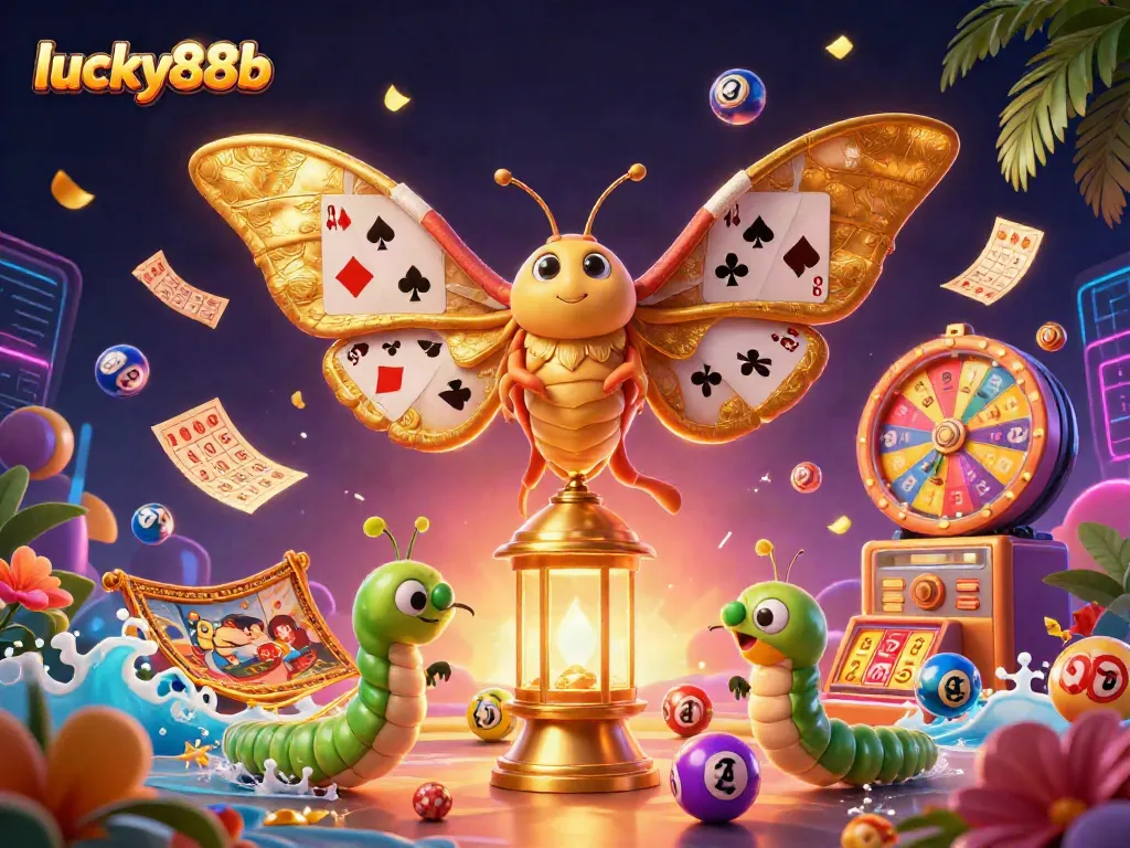 Experience exciting gaming with lucky88b's vibrant elements, including lottery balls and golden tokens.
