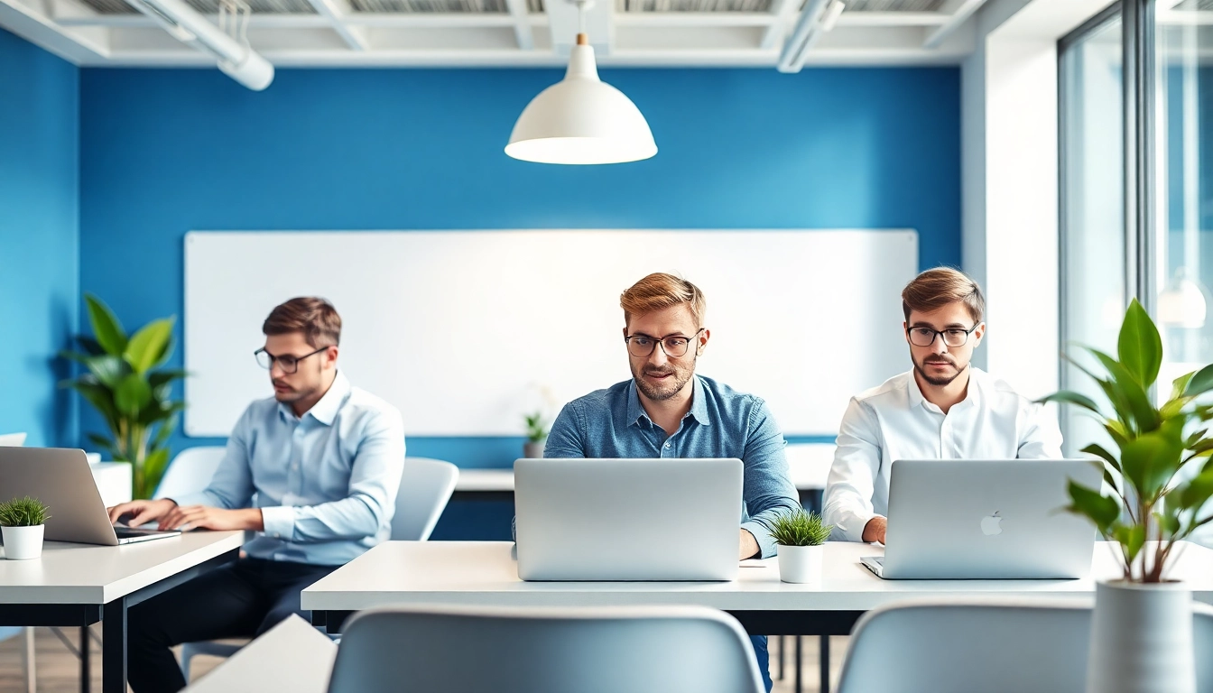 SEO.my bietet innovative SEO-Strategien in einem modernen Büro mit Experten, die konzentriert arbeiten.
