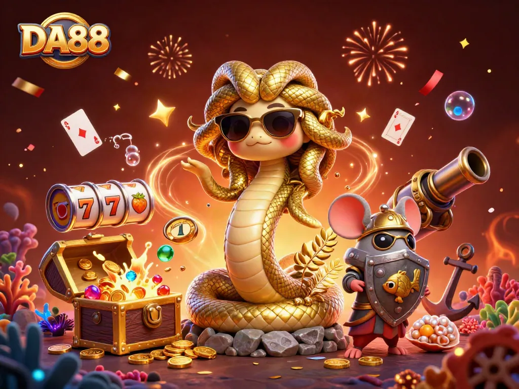 Experience winning moments with DA88 in a vibrant casino scene filled with treasure and excitement.