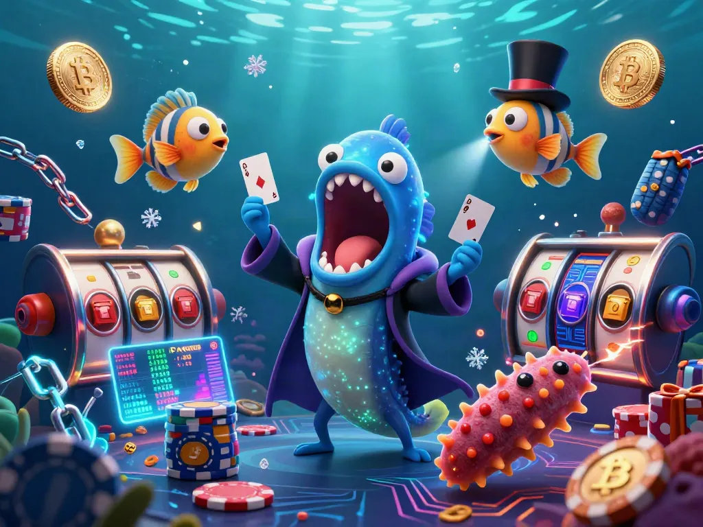 Experience the magic of da88s casino as unique sea creatures perform card tricks in a dynamic underwater scene.