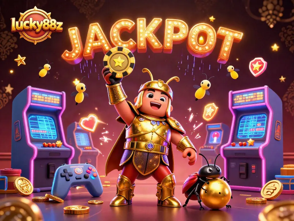 Experience the excitement of lucky88z with a jackpot-winning scene of beetles and casino elements.