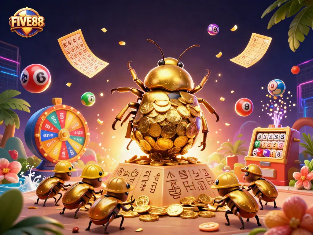 Experience exciting gameplay at FIVE88 with vibrant lottery elements and dynamic casino visuals.