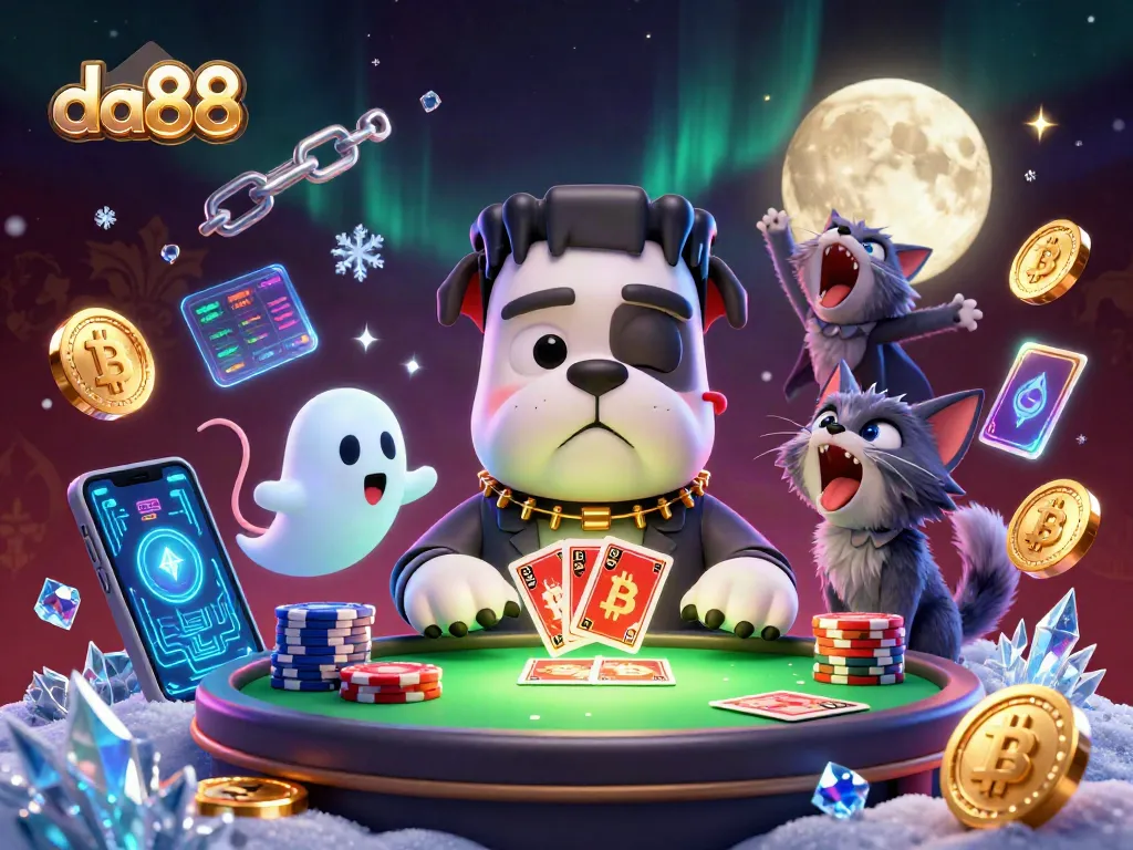 Deal exciting hands with da88 at an online casino featuring a 3D cartoon bulldog and vibrant game elements.