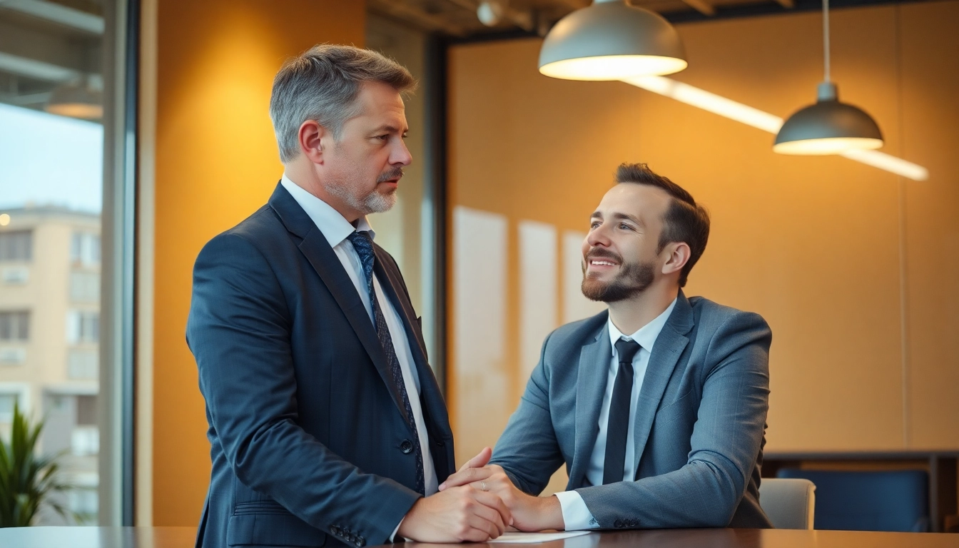 Headhunter vermittelt erfolgreich zwischen Kandidaten und Unternehmen in einem modernen Büro.