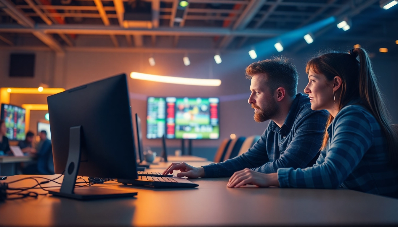 Wettanbieter ohne Oasis: Sportwetten mit begeisterten Nutzern am Computer, die ihre Wetten platzieren.