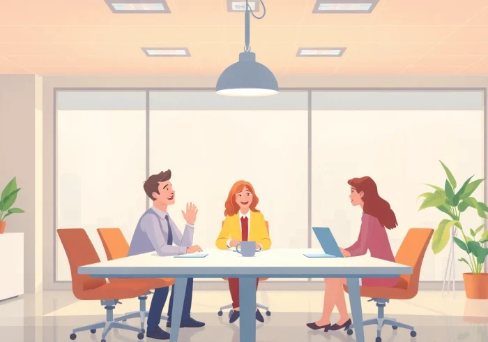 Erkläranimation, die einen kreativen Teamprozess in einem modernen Büro darstellt, voller lebendiger Farben und dynamischer Interaktionen.