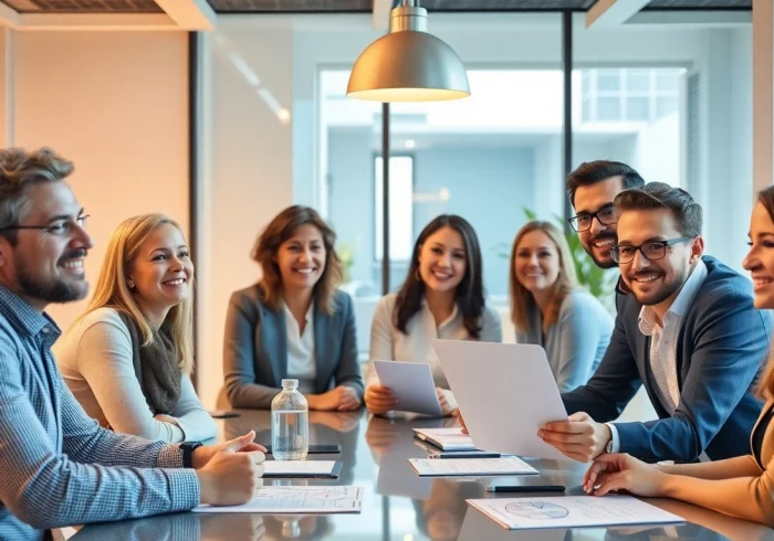 Unternehmensberater in einem Meeting, das innovative Lösungen für Kunden entwickelt.
