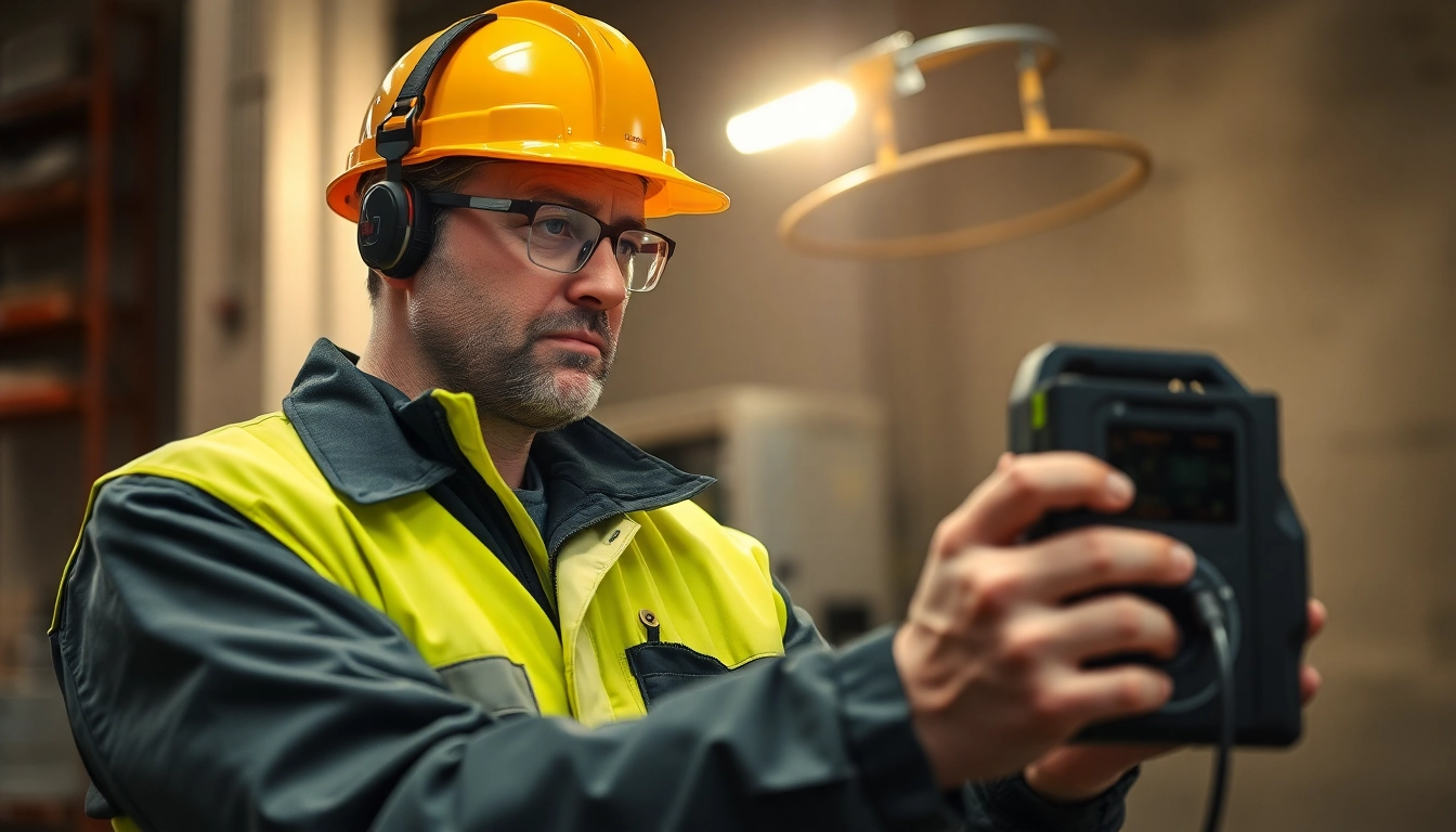 Techniker führt eine DGUV V3 Prüfung durch, um die Sicherheit elektrischer Geräte zu gewährleisten.