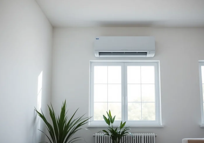 Klimaanlagen kaufen: Explore a stylish air conditioning unit enhancing a bright, modern living space with natural light.