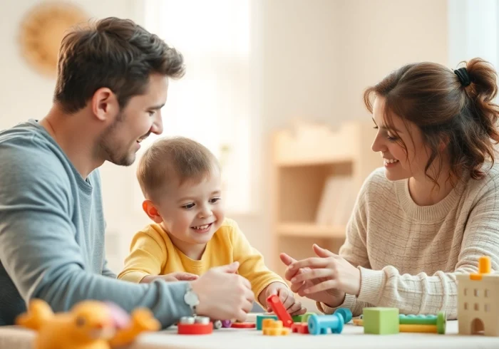 Ein Elternteil interagiert mit seinem Kind im Rahmen der Kindererziehung, um Spaß und Lernbereitschaft zu fördern.