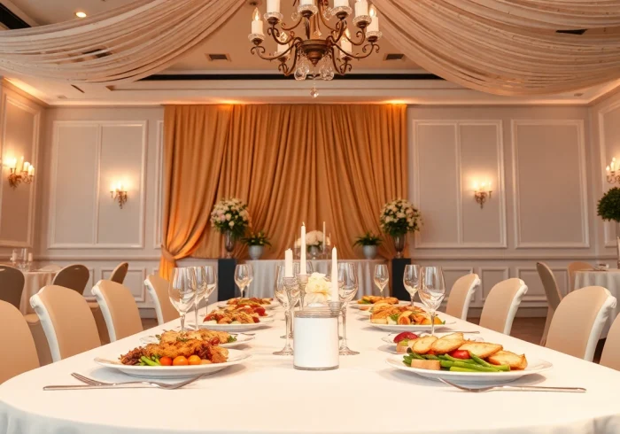 Eventcatering aus hochwertig präsentierten Speisen und elegantem Tisch-Setup für unvergessliche Feiern.