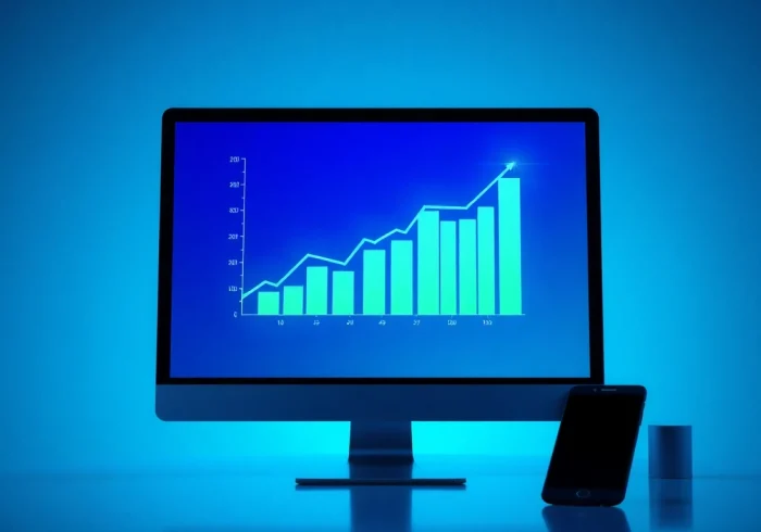 Verfolgen Sie Ihren Web-Rang: Diagramm mit steigendem Ranking und Grafiken.