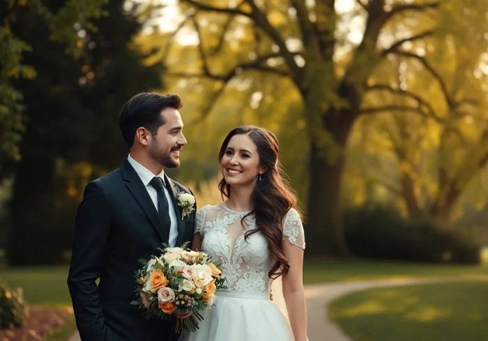 Hochzeitsfotograf Berlin fängt emotionale Momente eines Brautpaares im Park mit traumhaften Farben ein.