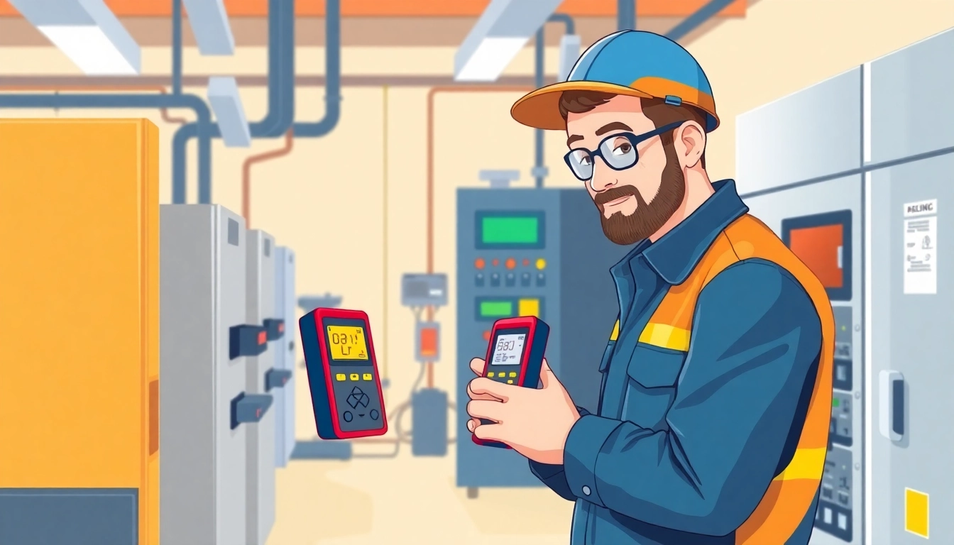 Electrician conducting a DGUV V3 Prüfung on electrical devices to ensure workplace safety and compliance.