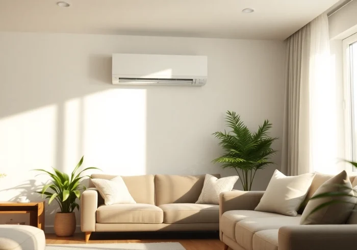 Klimaanlagen kaufen: Stylishly designed split air conditioning unit enhancing modern living room comfort.