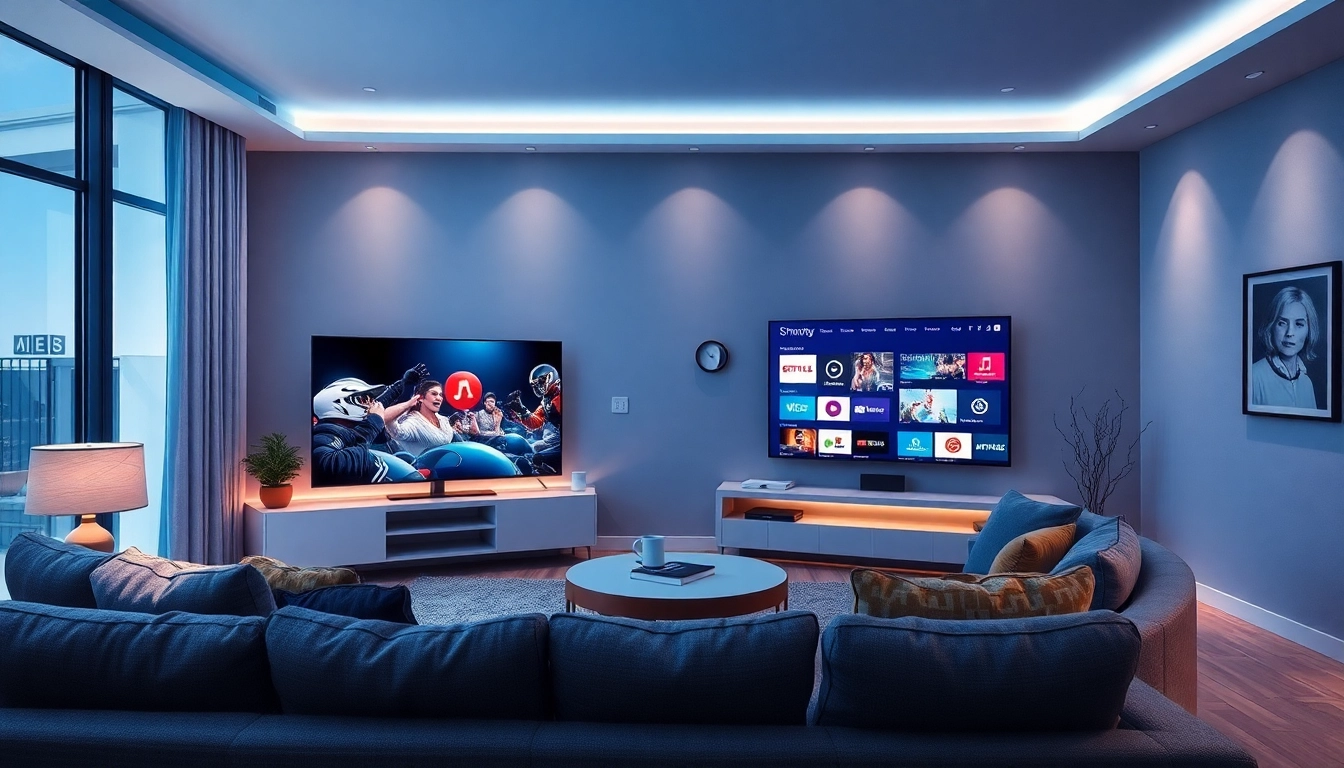 Kostenlose IPTV Smarters Player App auf einem modernen Fernseher, Streamen Sie hochwertige Inhalte auf iptv-smarters-player.net.