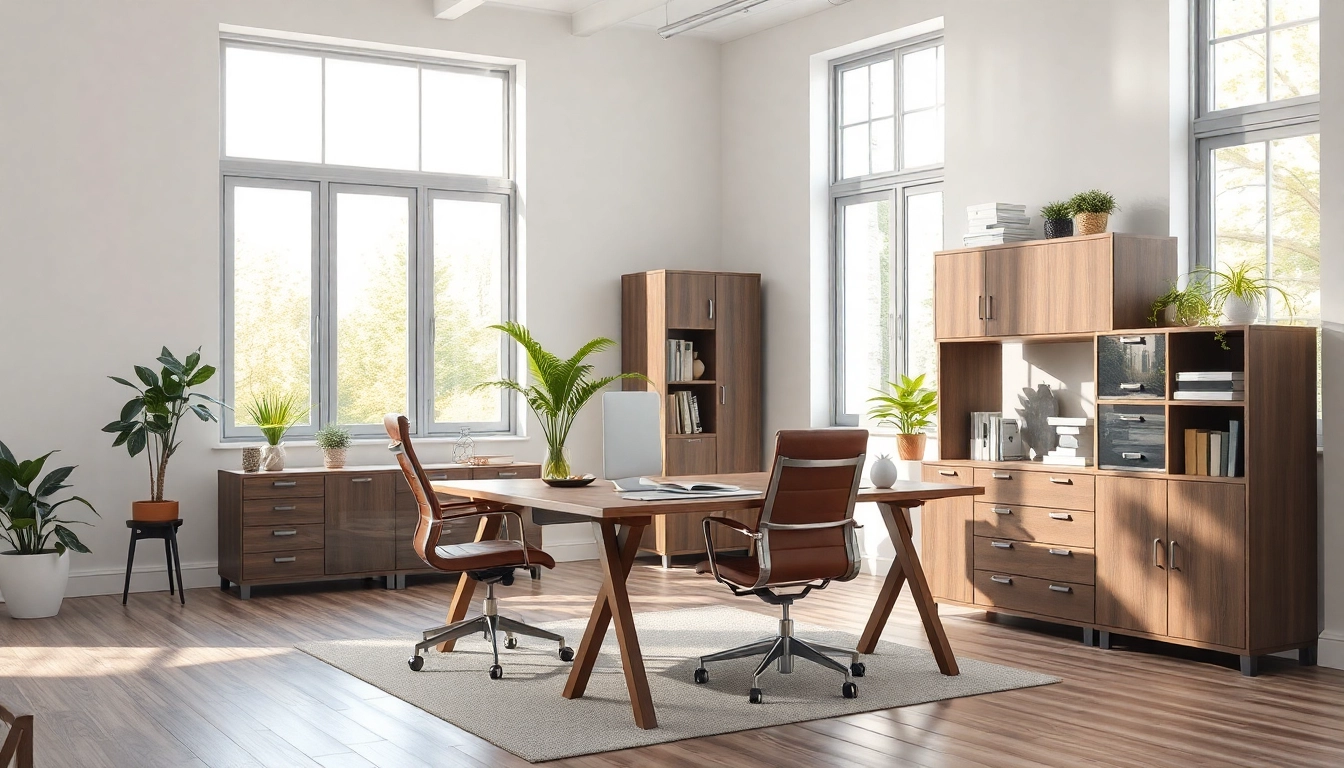 Büromöbel in einem modernen und ergonomischen Büro, das eine produktive Arbeitsatmosphäre vermittelt.