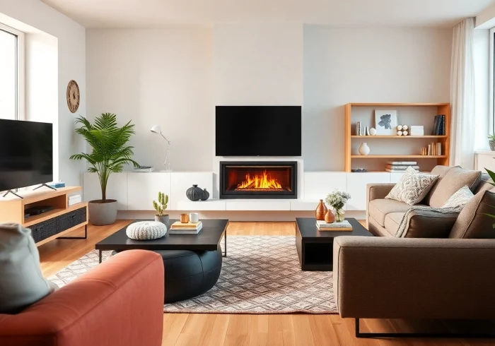 Using a staubsauger to clean a cozy living room with modern decor and natural light.