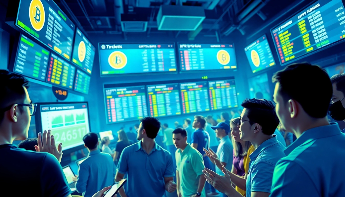 Engage in crypto sports betting with a vibrant, interactive sportsbook showcasing digital odds and bettors.