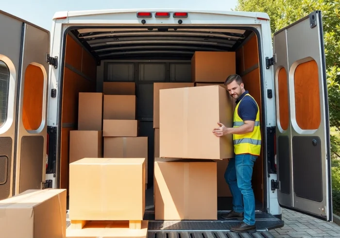 Professionelle Umzugsunternehmen im Saarland laden Möbel sorgfältig ins Fahrzeug.