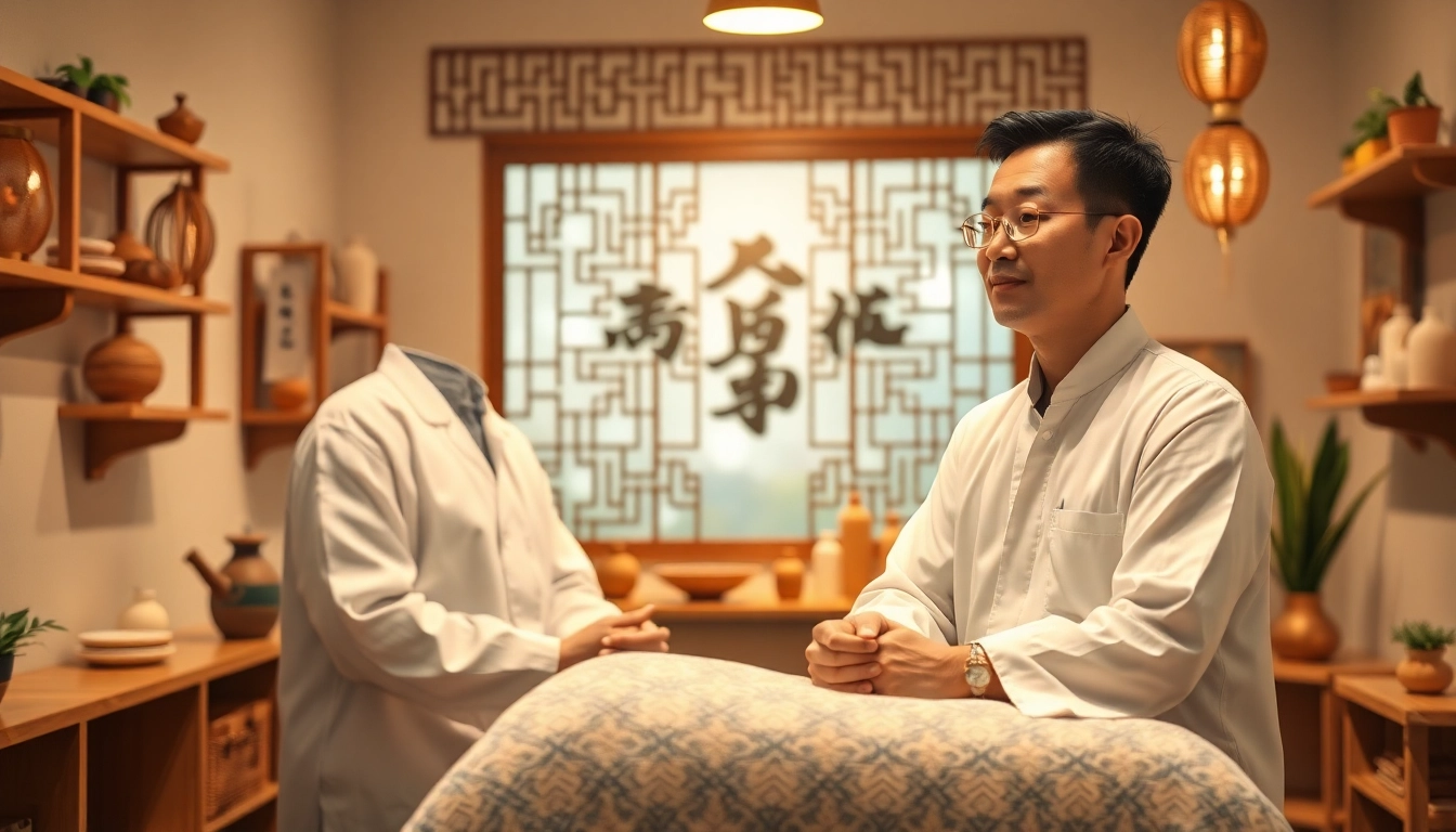 Heilender Raum der Traditionellen Chinesischen Medizin mit Akupunktur und Kräutern.
